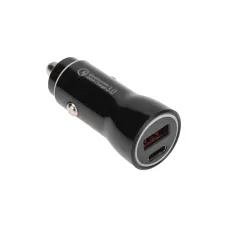 Автозарядка в прикуриватель АЗУ USB-A QC 3.0+USB-C PD 38 Вт черная