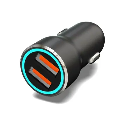Зарядное устройство автомобильное c двумя портами USB-A + USB-A c LED-подсветкой 12Вт