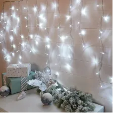 Гирлянда светодиодная Бахрома 3х0,8 м 200 LED белые, прозрачный ПВХ