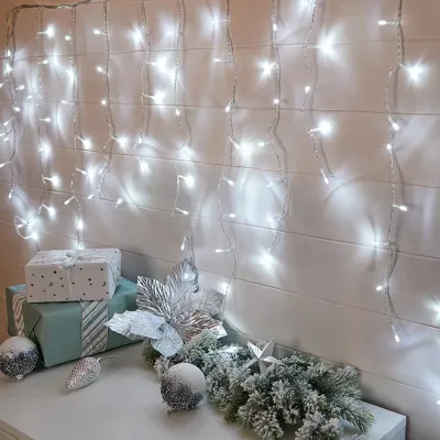 Гирлянда светодиодная Бахрома 3х0,8 м 200 LED белые, прозрачный ПВХ