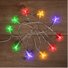 Гирлянда светодиодная Звездочки 1,5 м, 10 LED, прозрачный ПВХ, свечение мультиколор, 2 х АА батарейки не в комплекте