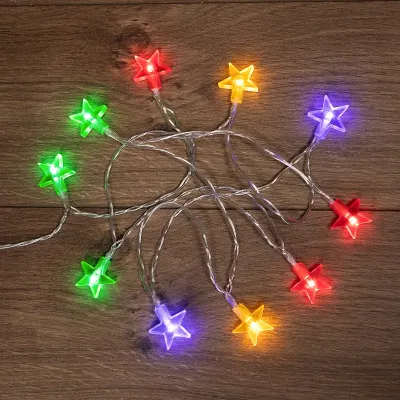 Гирлянда светодиодная Звездочки 1,5 м, 10 LED, прозрачный ПВХ, свечение мультиколор, 2 х АА батарейки не в комплекте
