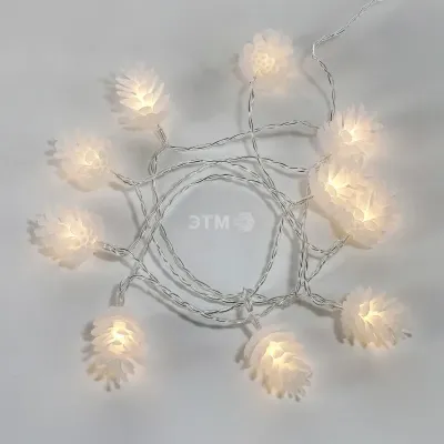 Гирлянда светодиодная Шишки 1,5 м, 10 LED, прозрачный ПВХ, свечение теплый белый, 2 х АА батарейки не в комплекте