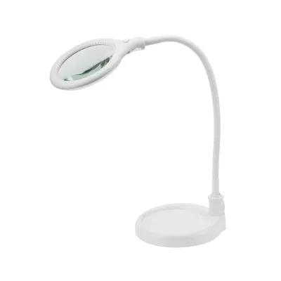 Лупа настольная 3D с подсветкой 30 SMD LED, подставка+прищепка, d-95мм, белая