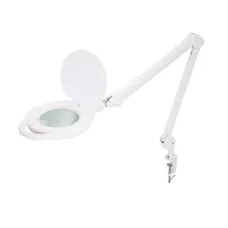 Лупа на струбцине 5D с подсветкой 96 LED, теплый и холодный свет, d-127мм, белая