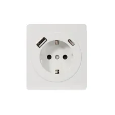 Розетка ROUND одинарная с/з скрытой установки з/ш 16А с USB A+C быстрой зарядки 5В/3А механизм перламутр