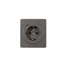 Розетка ROUND одинарная с/з скрытой установки з/ш 16А с USB A+C быстрой зарядки 5В/3А механизм титан