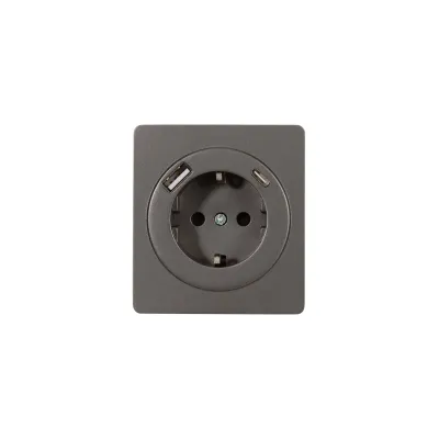 Розетка ROUND одинарная с/з скрытой установки з/ш 16А с USB A+C быстрой зарядки 5В/3А механизм титан