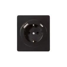 Розетка ROUND одинарная с/з скрытой установки з/ш 16А с USB A+C быстрой зарядки 5В/3А механизм оникс
