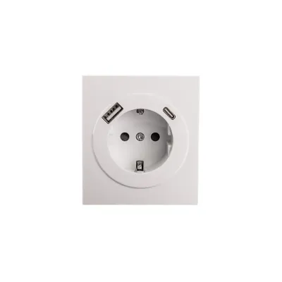 Розетка STRONG одинарная с/з скрытой установки з/ш 16А с USB A+C быстрой зарядки 5В/3А механизм жемчуг