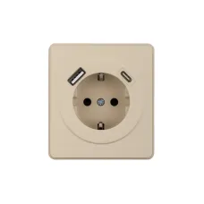 Розетка ROUND одинарная с/з скрытой установки з/ш 16А с USB A+C быстрой зарядки 5В/3А механизм шелк