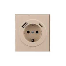 Розетка STRONG одинарная с/з скрытой установки з/ш 16А с USB A+C быстрой зарядки 5В/3А механизм шелк