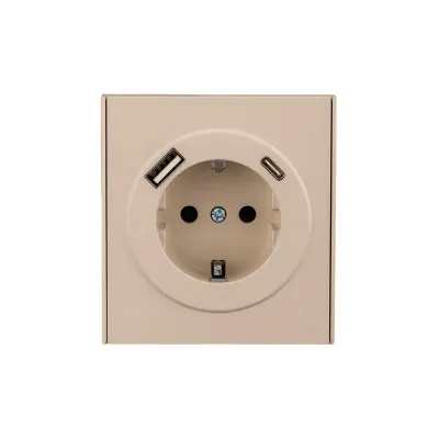 Розетка STRONG одинарная с/з скрытой установки з/ш 16А с USB A+C быстрой зарядки 5В/3А механизм шелк