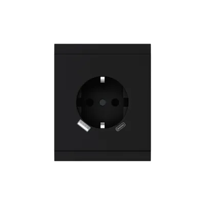 Розетка SETE 1-ая с/з с/у з/ш 16А с USB A+C быстрой зарядки 5В/3А антрацит IP20/IP44