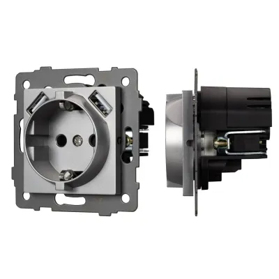 Механизм розетки с USB зарядкой SCT-MUAA-PL-GR-V 250V, 16A