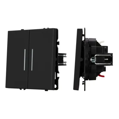 Механизм выключателя двухклавишный непроходной LED SWT-NOBE-MK02-SFPL-L-BK 230V, 10A, Чёрный, 1 пост