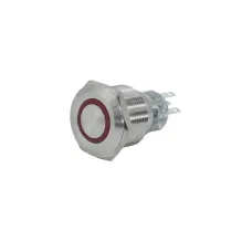 Выключатель кнопочный GQ22-L-11E/R/220V/S, красный, металл, 1C1NO1NC, цилиндр с подсветкой 220В AC/DC, d22мм, IP65  (ЭТ)