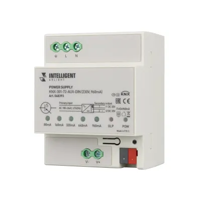 048393 Блок питания шины IP20, 230 В, 960 мА, INTELLIGENT ARLIGHT KNX-301-72-AUX-DIN, для светодиодных лент, пластик, 2 года