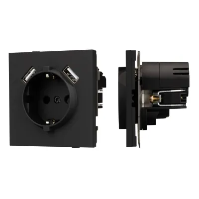 Механизм розетки с USB зарядкой SCT-TENDO-MUAA-SFPL-BK 230V, 16A, Чёрный, 1 пост