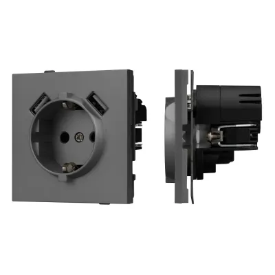 Механизм розетки с USB зарядкой SCT-TENDO-MUAA-SFPL-GR 230V, 16A, Серый, 1 пост