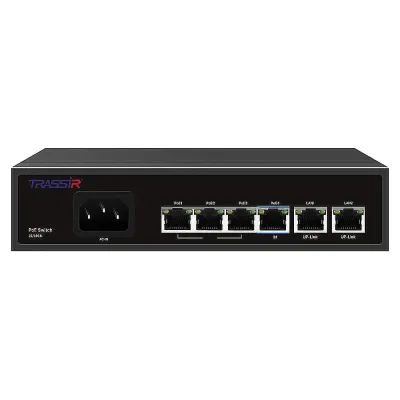 Коммутатор неуправляемый 4x100Мбит/с (RJ45 с PoE+), 2x100Мбит/с (RJ45) 65Вт
