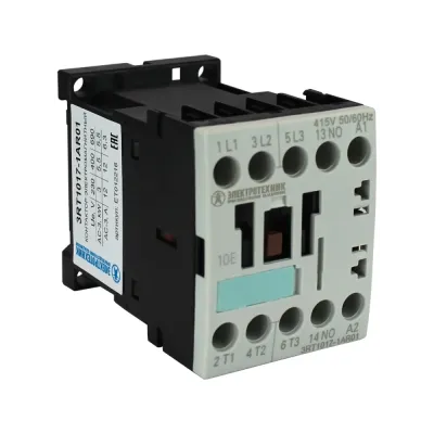 Контактор электромагнитный 3RT1017-1AR01, 3-пол., 12A, AC-3, 5,5кВт/400V, 1НO, 415V AC, 50/60Гц, типоразмер S00, винтовые клеммы, IP20