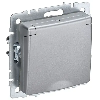 BRITE Розетка 1-местная с заземлением с защитными шторками и крышкой 16А IP44 РСбш10-3-44-БрА алюминий