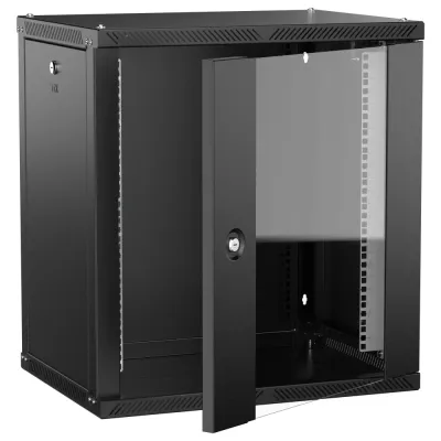 LINEA W Шкаф настенный 12U 600х450мм дверь стекло черный 2.0