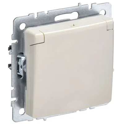 BRITE Розетка 1-местная с заземлением с защитными шторками и крышкой 16А IP44 РСбш10-3-44-БрКр бежевый