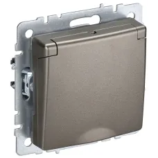 BRITE Розетка 1-местная с заземлением с защитными шторками и крышкой 16А IP44 РСбш10-3-44-БрШ шампань