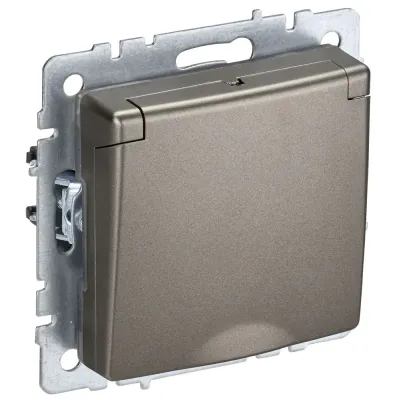 BRITE Розетка 1-местная с заземлением с защитными шторками и крышкой 16А IP44 РСбш10-3-44-БрШ шампань