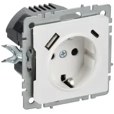 BRITE Розетка 1-местная с заземлением с защитными шторками 16А с USB A+C 18Вт РЮш11-1-БрАБ арктический белый