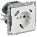 BRITE Розетка 1-местная с заземлением с защитными шторками 16А с USB A+C 18Вт РЮш11-1-БрАБ арктический белый