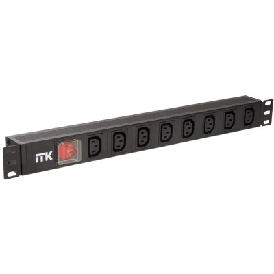 ITK PDU 8 розеток C13, с LED выкл, 1U, вх. C14, без шнура
