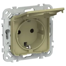 FLITE Розетка с заземлением с защитными шторками и крышкой 16А IP44 РСшкр11-0-44-ФлО оливковый