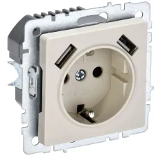 BRITE Розетка 1-местная с заземлением с защитными шторками 16А с USB A+A 5В 2,1А РЮш10-1-БрКр бежевый