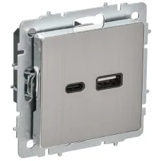BRITE Розетка USB A+C 18Вт РЮ11-1-БрГН металл хром/никель