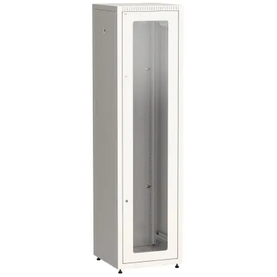 LINEA E Шкаф напольный сетевой 19'' 33U 600х600мм стеклянная передняя дверь задняя металлическая серый