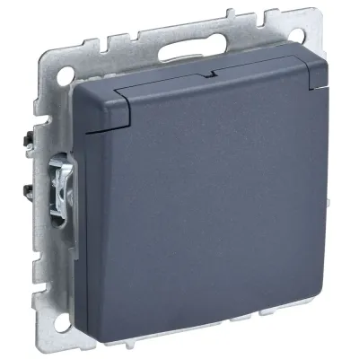 BRITE Розетка 1-местная с заземлением с защитными шторками и крышкой 16А IP44 РСбш10-3-44-БрМ маренго