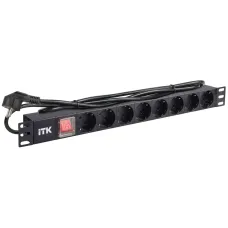 ITK PDU 8 розеток нем. ст, с LED выкл, 1U, шнур 2м вилка нем. ст