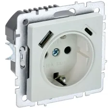 BRITE Розетка 1-местная с заземлением с защитными шторками 16А с USB A+C 18Вт РЮш11-1-БрЖ жемчуг