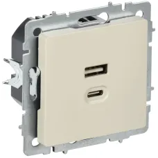 BRITE Розетка USB A+C 45Вт высокоскоростная зарядка РЮ11-2-БрКр бежевый