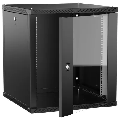 LINEA W Шкаф настенный 12U 600х600мм дверь стекло черный 2.0
