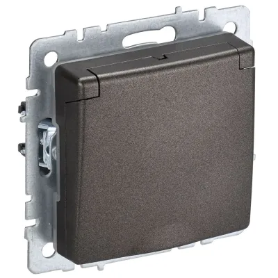 BRITE Розетка 1-местная с заземлением с защитными шторками и крышкой 16А IP44 РСбш10-3-44-БрТБ темная бронза