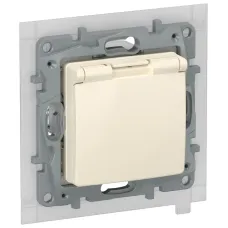 IEKETIKA Розетка 1-местная с заземлением с защитными шторками и крышкой 16А IP44 6723261 слоновая кость