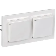 BRITE Комплект 1-местная с заземлением с защитными шторками и крышкой 16А IP44 2 штуки в сборе с двойной рамкой РСбш10-3-44-БрБ белый