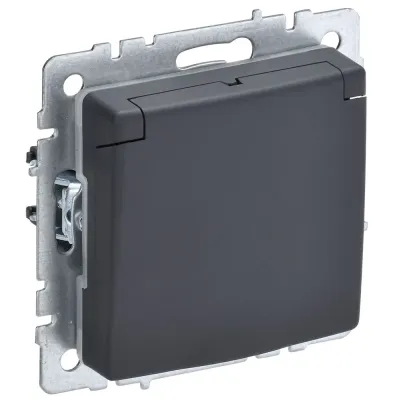 BRITE Розетка 1-местная с заземлением с защитными шторками и крышкой 16А IP44 РСбш10-3-44-БрГ графит