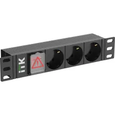 PDU 3 розетки немецкий стандарт с LED выключателем 1U вход С14 без кабеля 10''