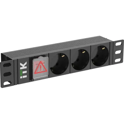 PDU 3 розетки немецкий стандарт с LED выключателем 1U вход С14 без кабеля 10''
