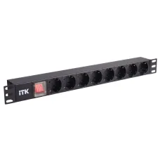 ITK PDU 8 розеток нем. ст, с LED выкл, 1U, без шнура, вх. С14